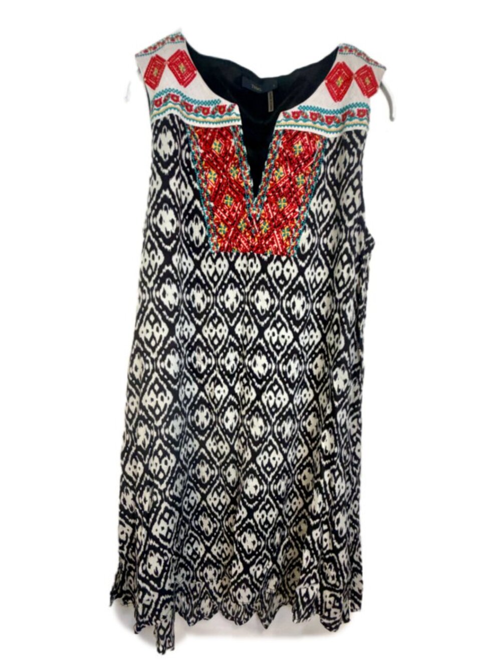 THML Anthropologie Dress L Embroidered Ikat Boho Sleeveless Shift Festival Midi